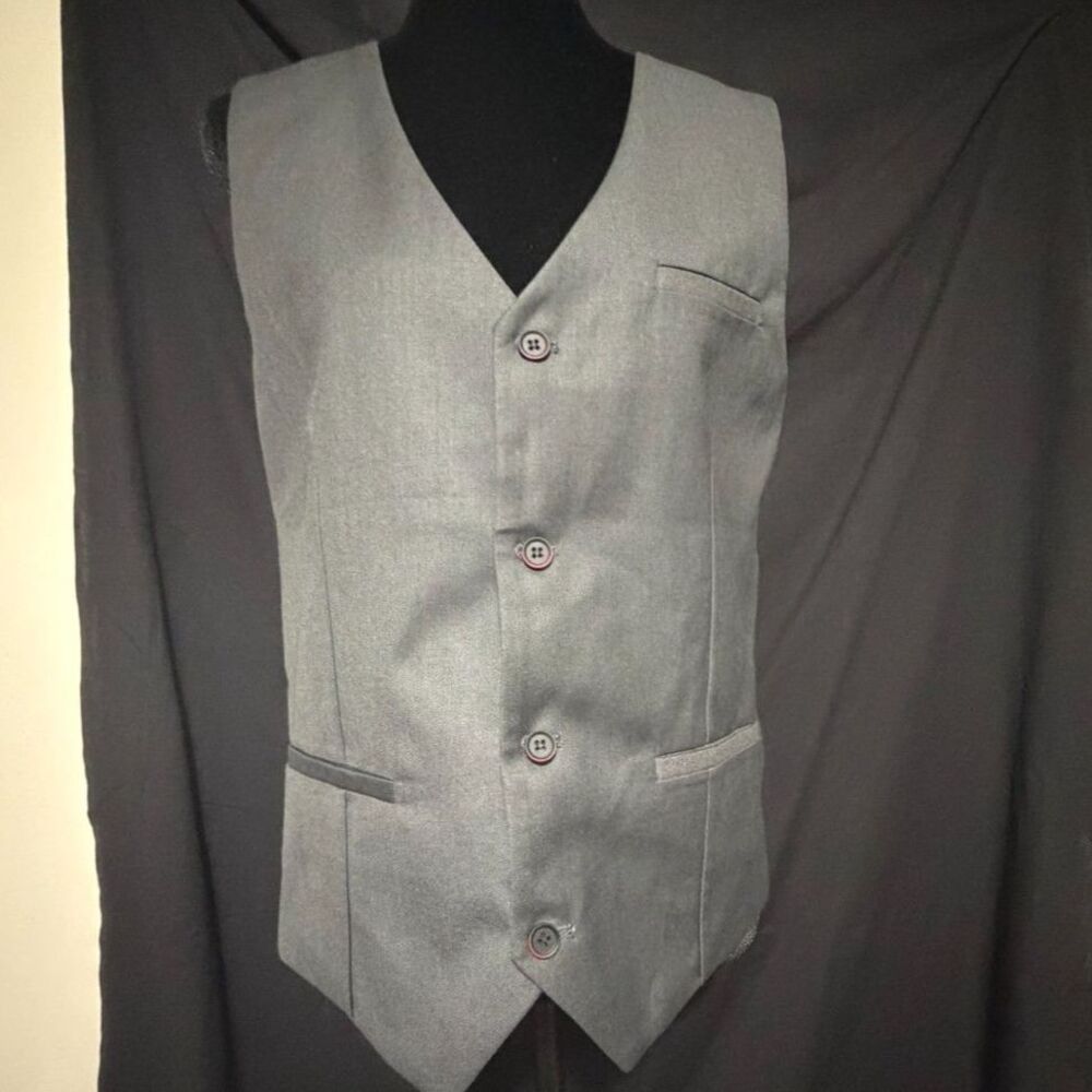 #340 - Wangyue Mens M Gray Vest Waistcoat Red Edge Buttons 1829
